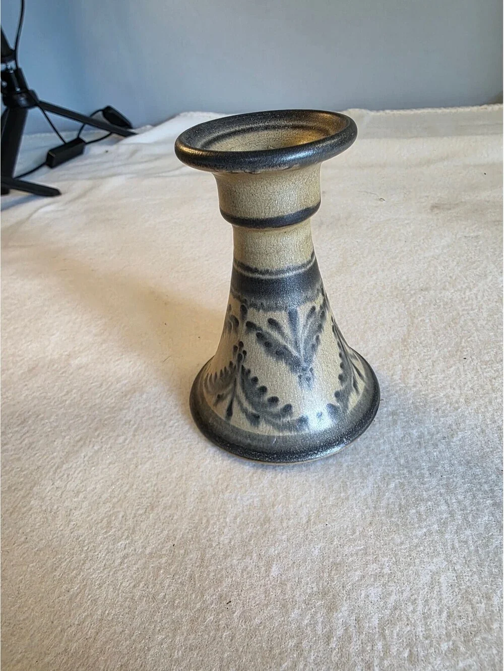 Vintage Signed Studio Pottery Stoneware Candlestick Holder Blue Gray 4